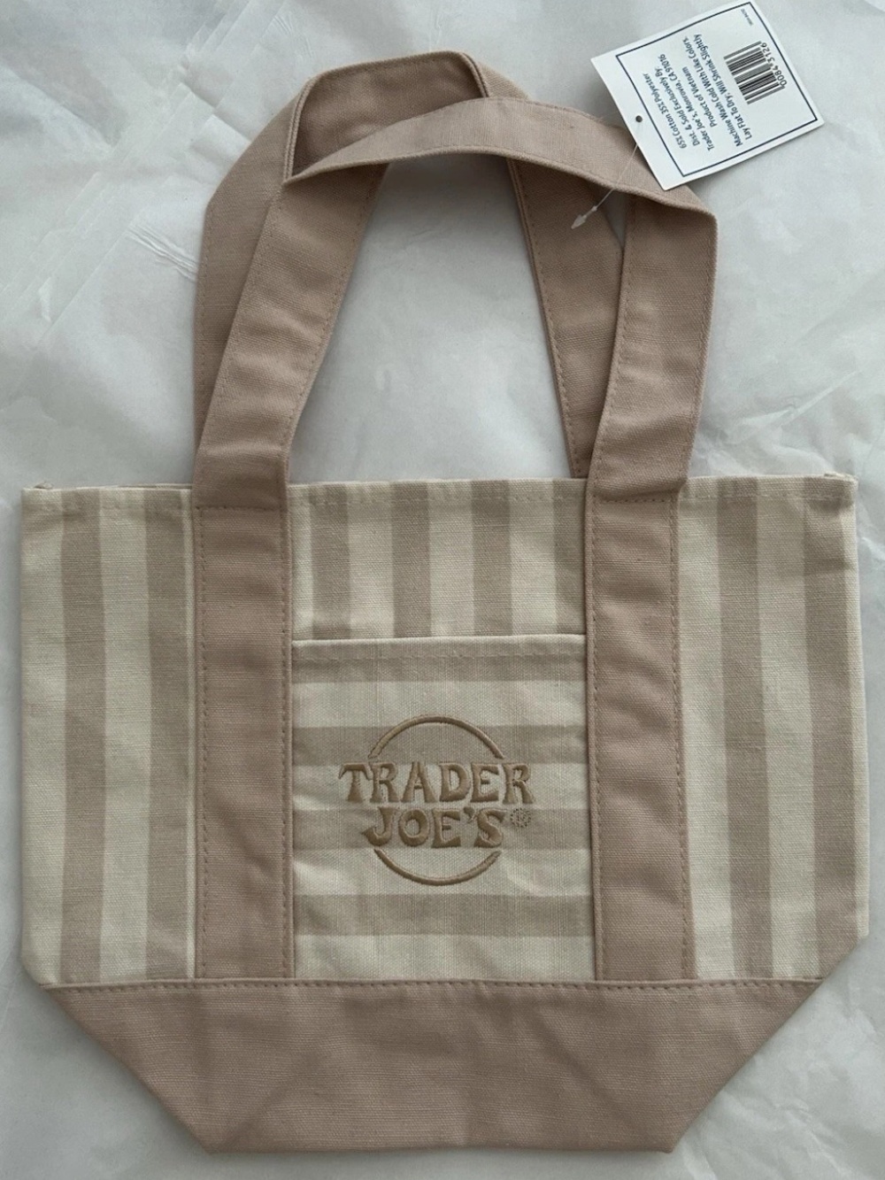 Trader Joe's Beige Striped Canvas Tote Bag
